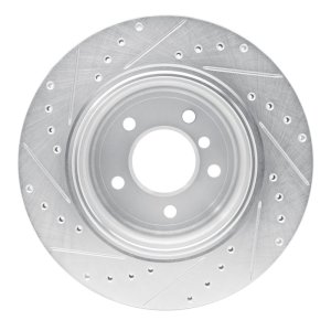 BMW 535XI Brake Rotor (1) - Rear Right - R1 Concepts - Drilled & Slotted - Silver - `06-`10